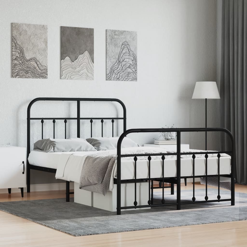 Bedframe Met Hoofd- En Voeteneinde Metaal 120 x 190 cm Zwart met hoofdbord & voetbord