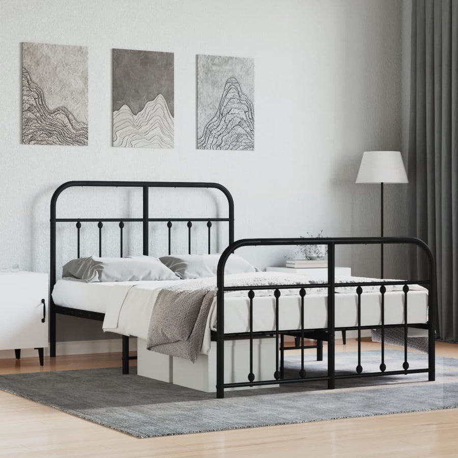 Bedframe Met Hoofd- En Voeteneinde Metaal 120 x 190 cm Zwart met hoofdbord & voetbord