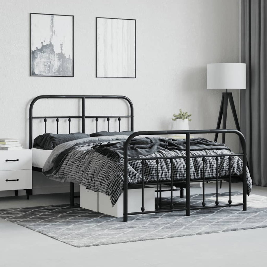 Bedframe Met Hoofd- En Voeteneinde Metaal 120 x 200 cm Zwart met hoofdbord & voetbord
