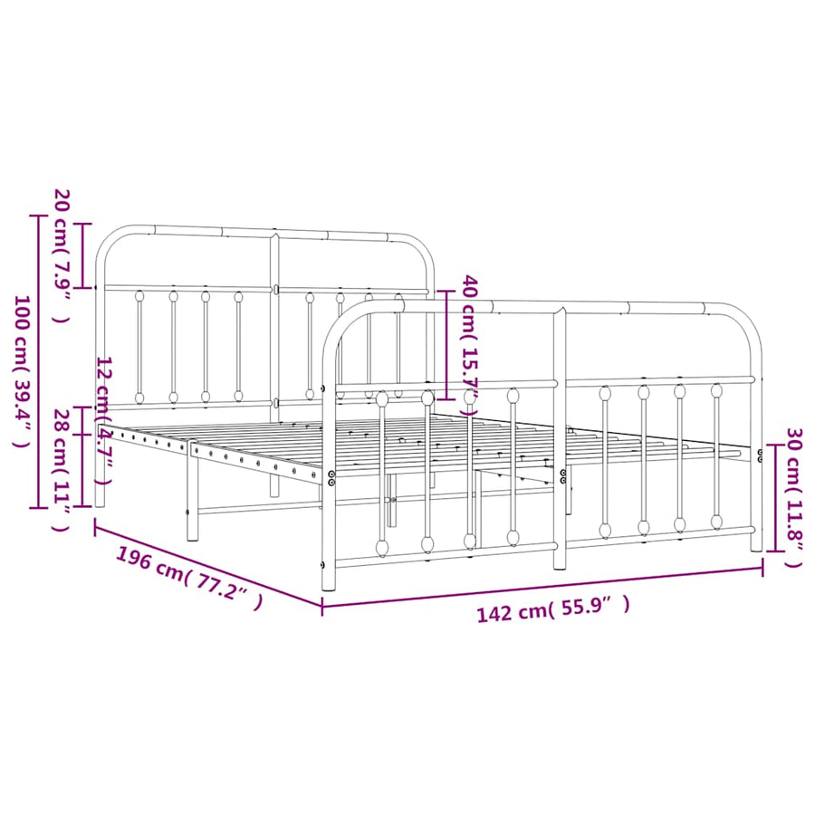 Bedframe Met Hoofd- En Voeteneinde Metaal 135 x 190 cm