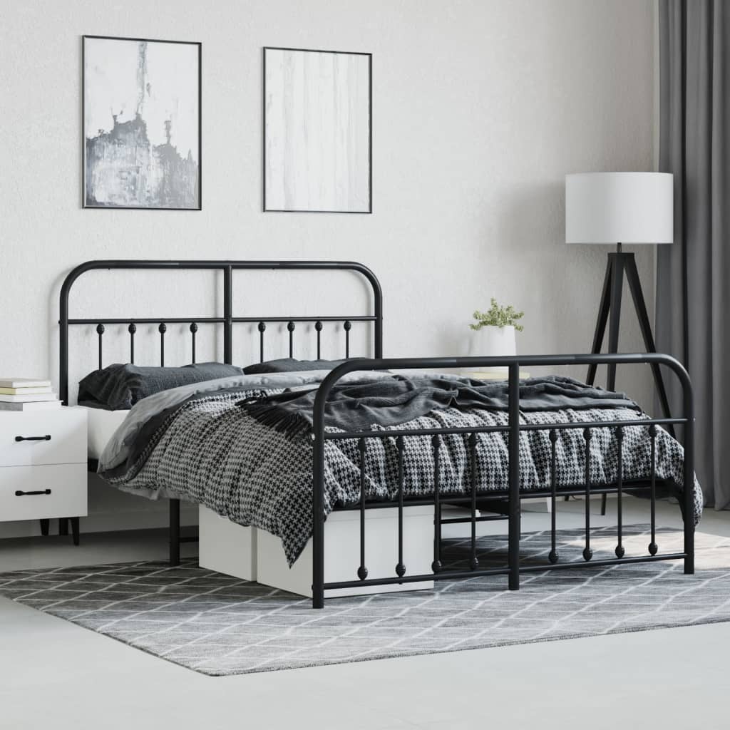 Bedframe Met Hoofd- En Voeteneinde Metaal 140 x 200 cm Zwart met hoofdbord & voetbord