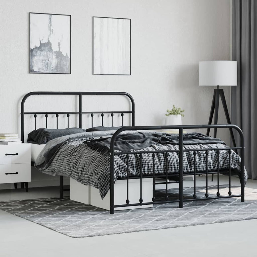 Bedframe Met Hoofd- En Voeteneinde Metaal 140 x 200 cm Zwart met hoofdbord & voetbord