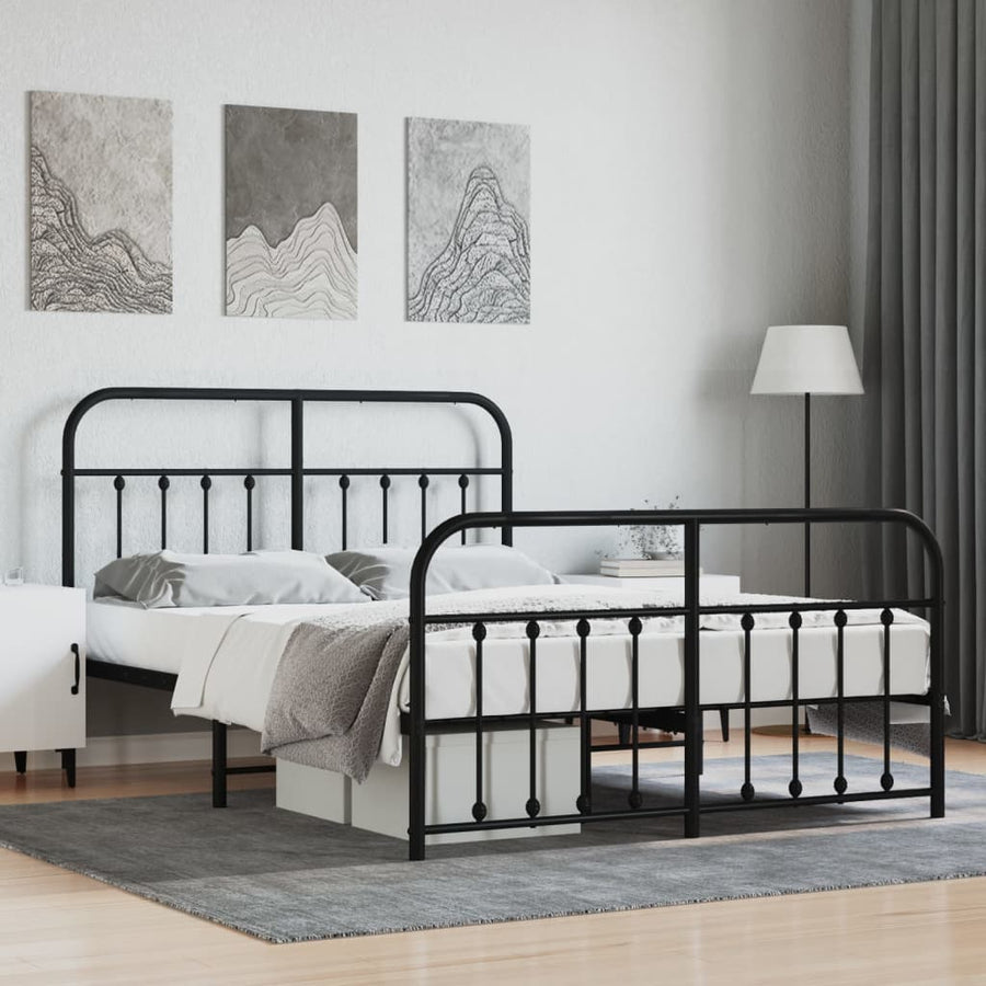 Bedframe Met Hoofd- En Voeteneinde Metaal 140 x 200 cm Zwart met hoofdbord & voetbord