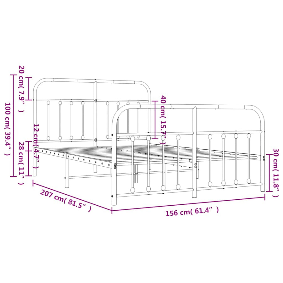 Bedframe Met Hoofd- En Voeteneinde Metaal 150 x 200 cm