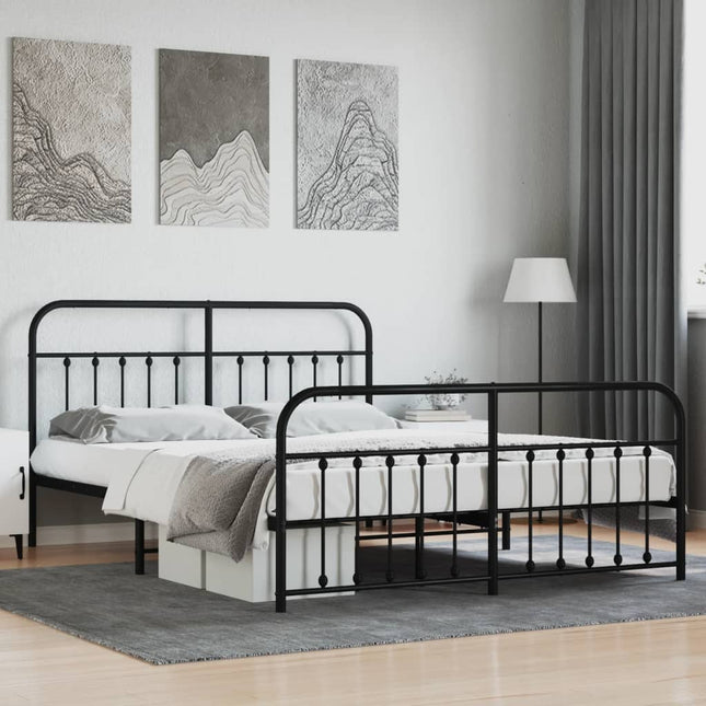 Bedframe Met Hoofd- En Voeteneinde Metaal 160 x 200 cm Zwart met hoofdbord & voetbord