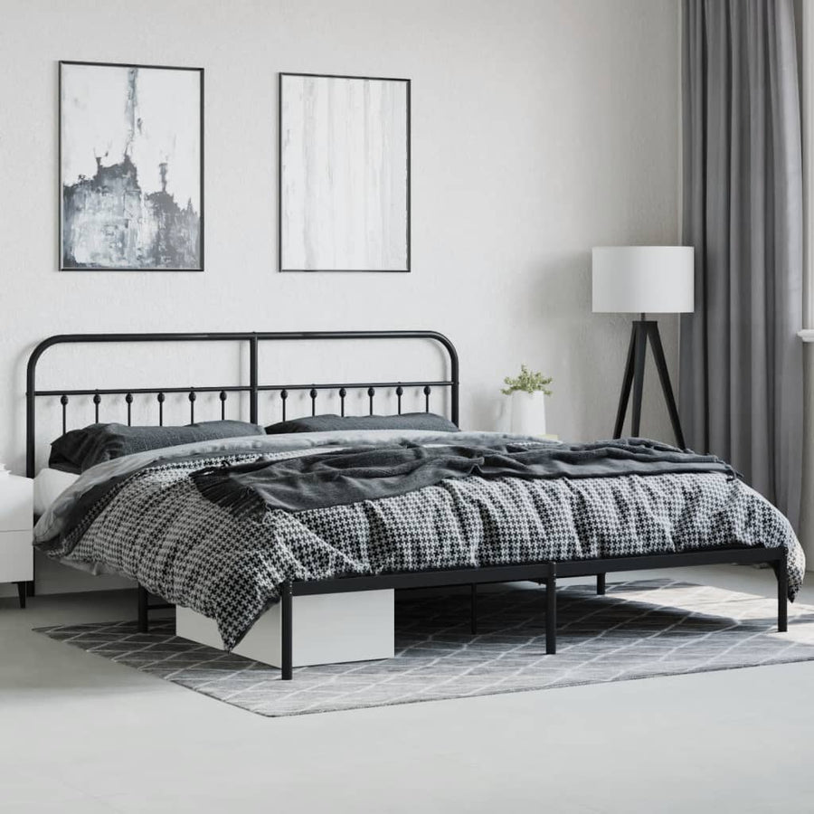 Bedframe Met Hoofd- En Voeteneinde Metaal 183 x 213 cm Zwart met hoofdbord & voetbord