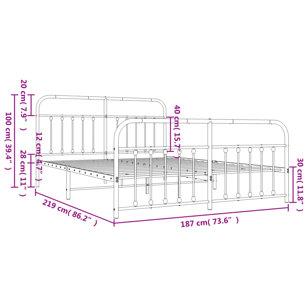 Bedframe Met Hoofd- En Voeteneinde Metaal 183 x 213 cm Zwart met hoofdbord & voetbord