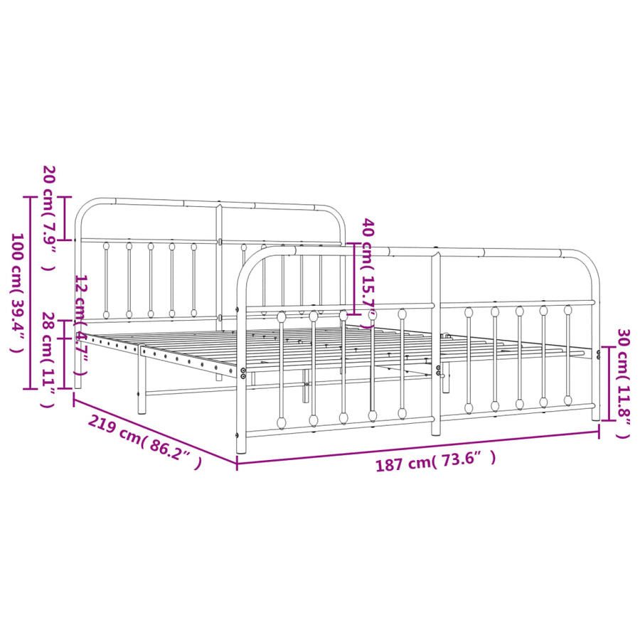 Bedframe Met Hoofd- En Voeteneinde Metaal 183 x 213 cm Zwart met hoofdbord & voetbord