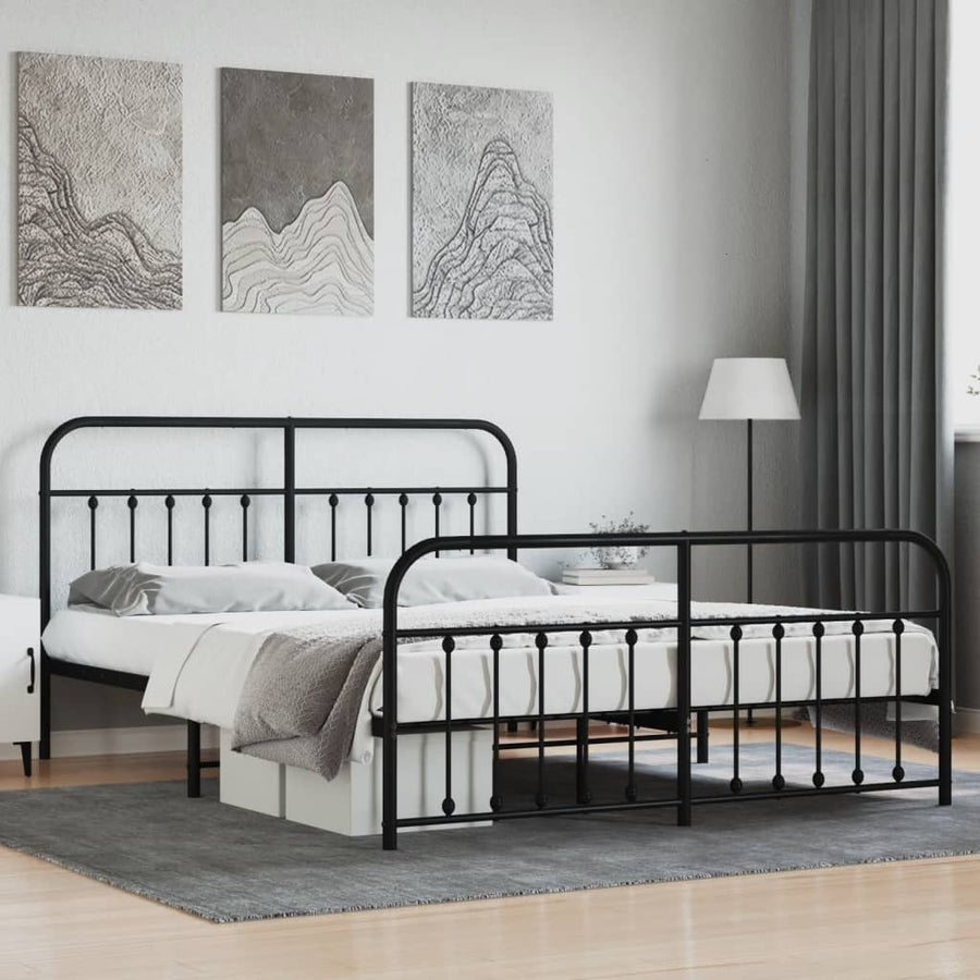 Bedframe Met Hoofd- En Voeteneinde Metaal 183 x 213 cm Zwart met hoofdbord & voetbord