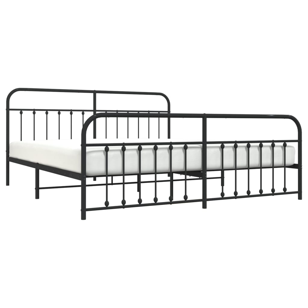 Bedframe Met Hoofd- En Voeteneinde Metaal 193 x 203 cm Zwart met hoofdbord & voetbord