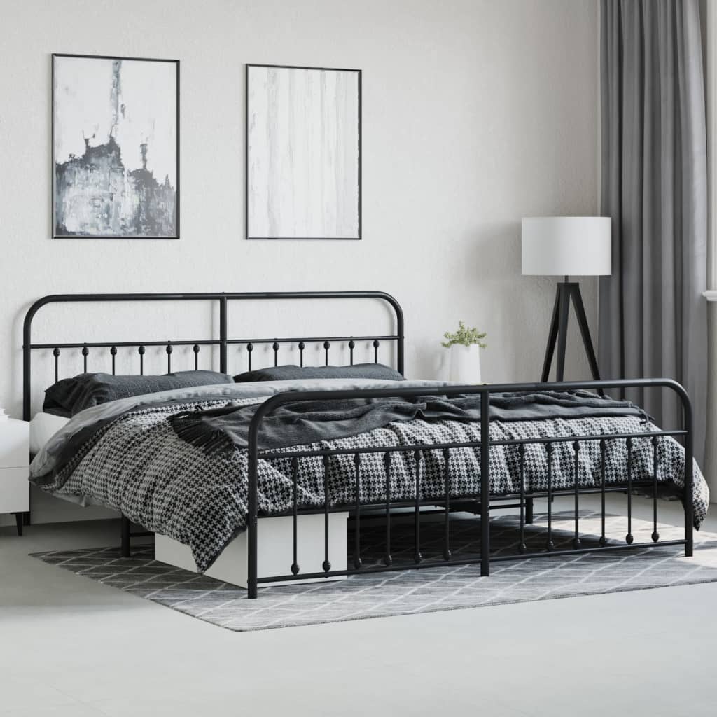 Bedframe Met Hoofd- En Voeteneinde Metaal 193 x 203 cm Zwart met hoofdbord & voetbord