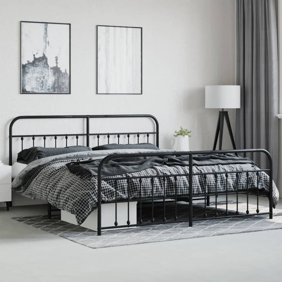 Bedframe Met Hoofd- En Voeteneinde Metaal 193 x 203 cm Zwart met hoofdbord & voetbord