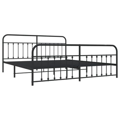 Bedframe Met Hoofd- En Voeteneinde Metaal 193 x 203 cm Zwart met hoofdbord & voetbord