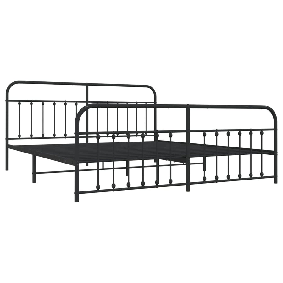 Bedframe Met Hoofd- En Voeteneinde Metaal 193 x 203 cm Zwart met hoofdbord & voetbord