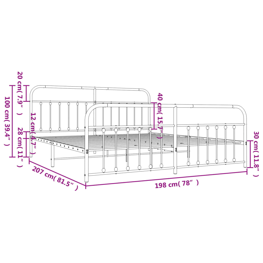Bedframe Met Hoofd- En Voeteneinde Metaal 193 x 203 cm Zwart met hoofdbord & voetbord