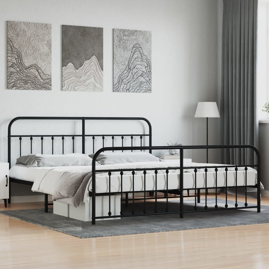 Bedframe Met Hoofd- En Voeteneinde Metaal 193 x 203 cm Zwart met hoofdbord & voetbord