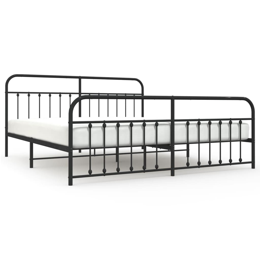 Bedframe Met Hoofd- En Voeteneinde Metaal 200 x 200 cm Zwart met hoofdbord & voetbord