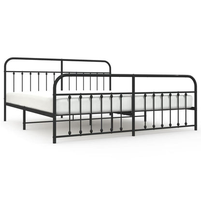 Bedframe Met Hoofd- En Voeteneinde Metaal 200 x 200 cm Zwart met hoofdbord & voetbord