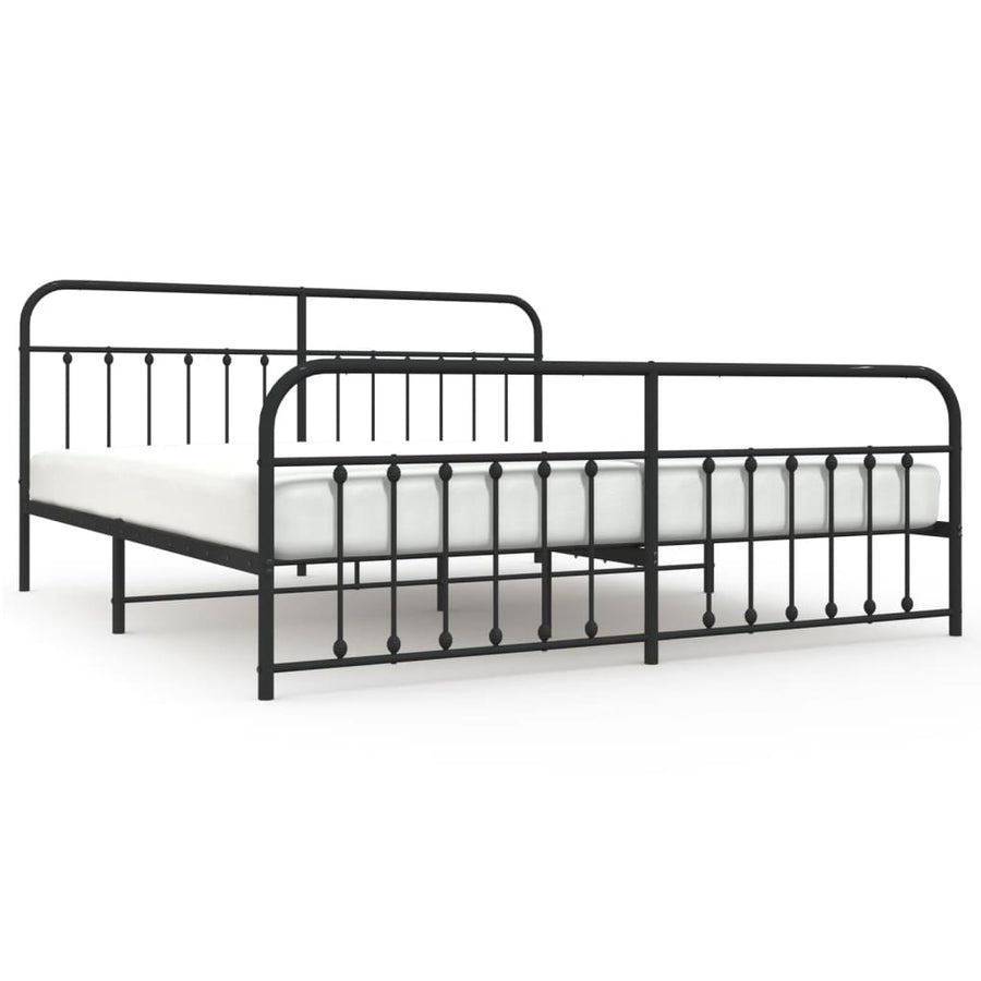 Bedframe Met Hoofd- En Voeteneinde Metaal 200 x 200 cm Zwart met hoofdbord & voetbord