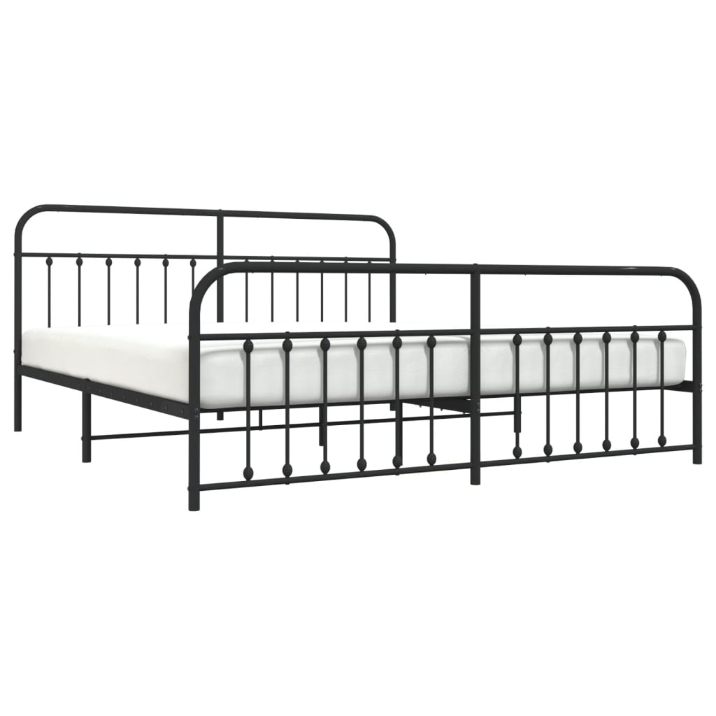 Bedframe Met Hoofd- En Voeteneinde Metaal 200 x 200 cm Zwart met hoofdbord & voetbord