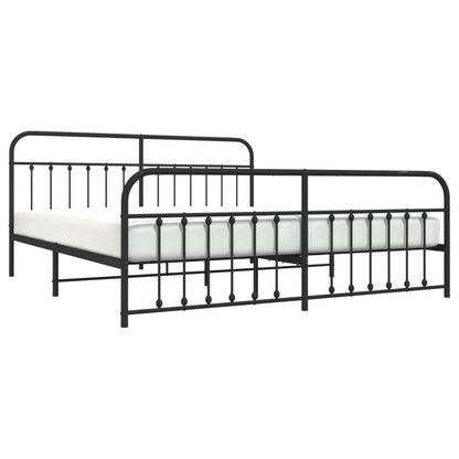 Bedframe Met Hoofd- En Voeteneinde Metaal 200 x 200 cm Zwart met hoofdbord & voetbord