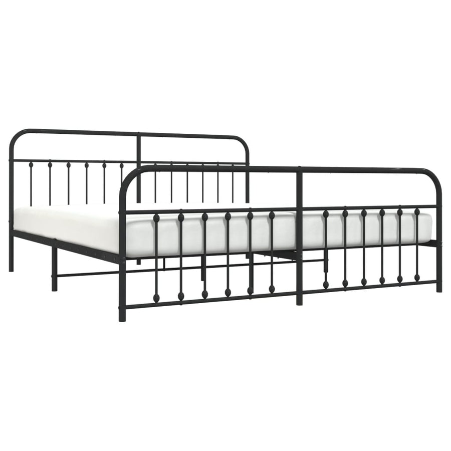 Bedframe Met Hoofd- En Voeteneinde Metaal 200 x 200 cm Zwart met hoofdbord & voetbord