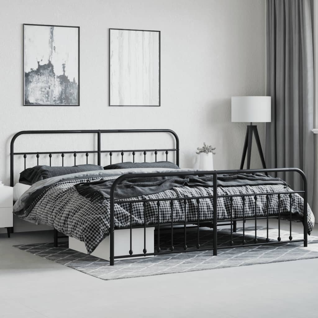 Bedframe Met Hoofd- En Voeteneinde Metaal 200 x 200 cm Zwart met hoofdbord & voetbord