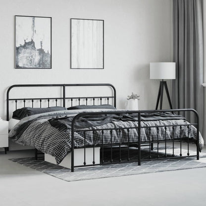 Bedframe Met Hoofd- En Voeteneinde Metaal 200 x 200 cm Zwart met hoofdbord & voetbord