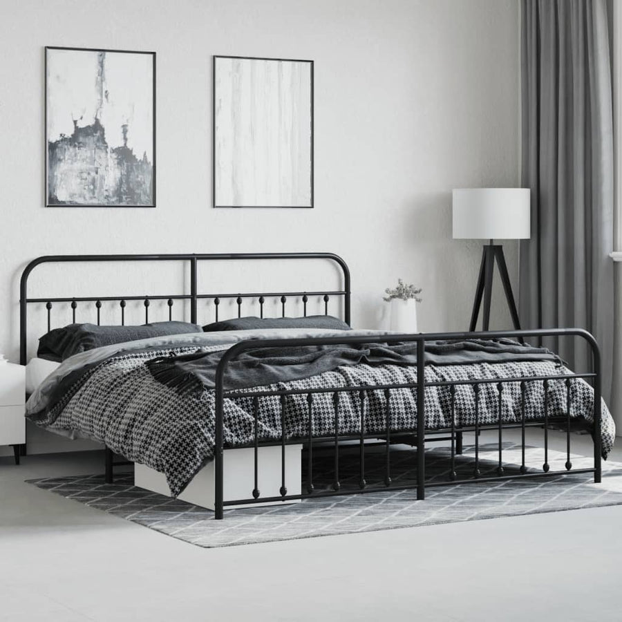 Bedframe Met Hoofd- En Voeteneinde Metaal 200 x 200 cm Zwart met hoofdbord & voetbord