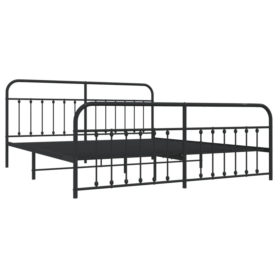 Bedframe Met Hoofd- En Voeteneinde Metaal 200 x 200 cm Zwart met hoofdbord & voetbord