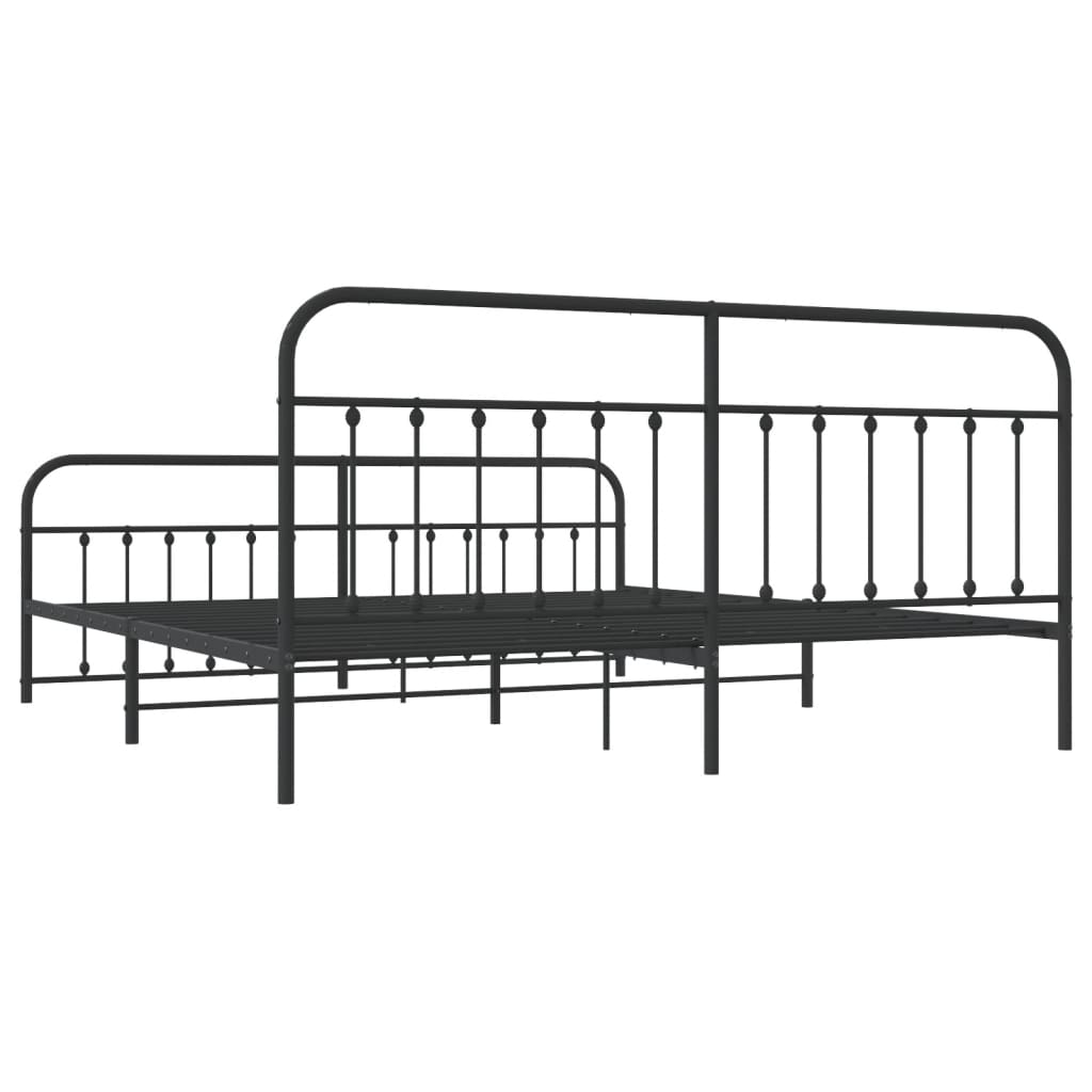 Bedframe Met Hoofd- En Voeteneinde Metaal 200 x 200 cm Zwart met hoofdbord & voetbord