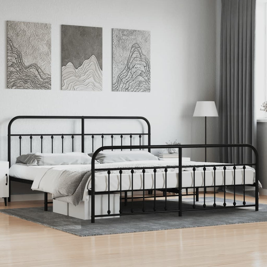 Bedframe Met Hoofd- En Voeteneinde Metaal 200 x 200 cm Zwart met hoofdbord & voetbord