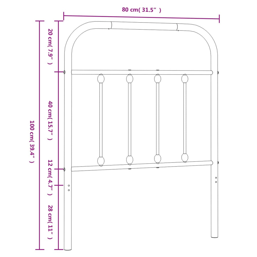 Hoofdbord Metaal Zwart 75 Cm