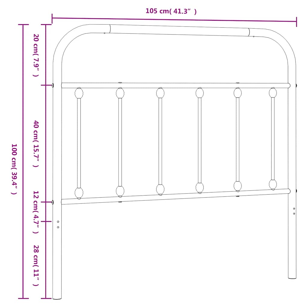 Vervangend hoofdbord metaal zwart 100 cm