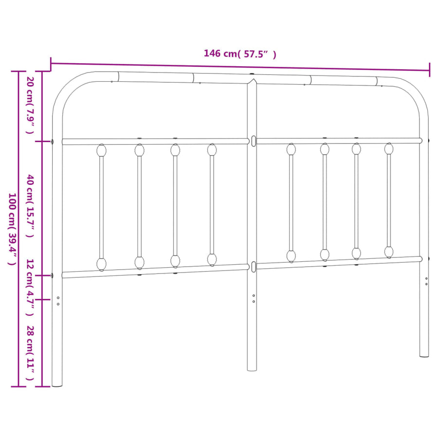 Hoofdbord metaal zwart 140 cm