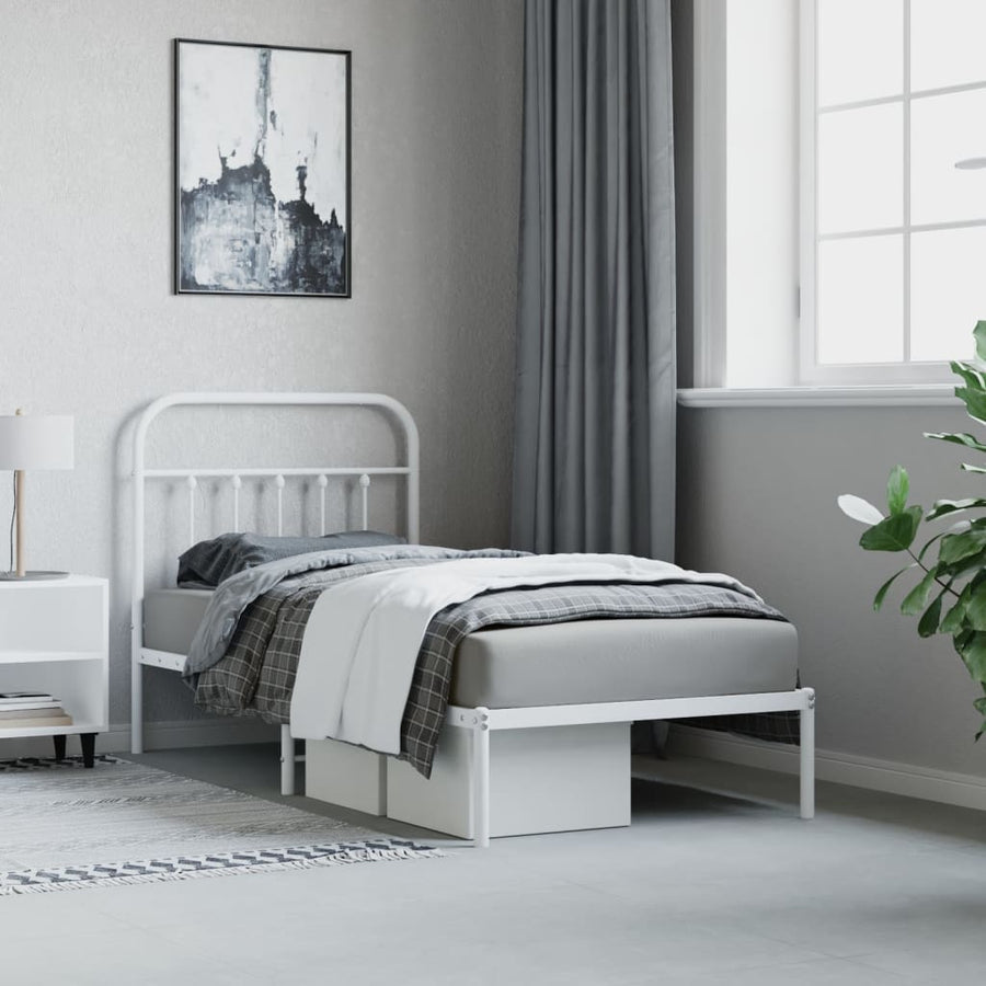 Bedframe Metaal 90 x 190 cm Wit met hoofdbord