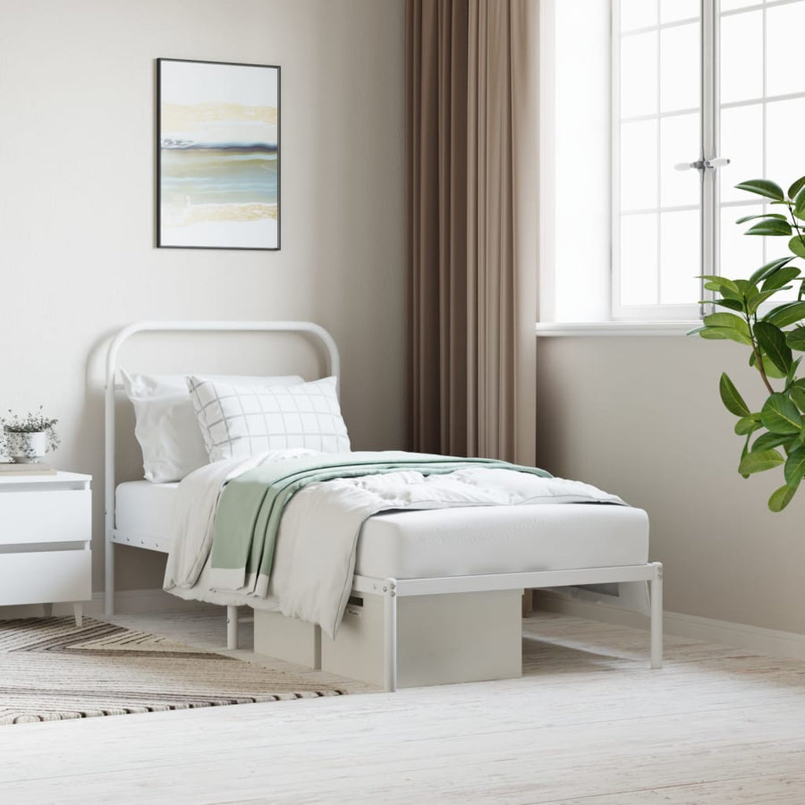 Bedframe Metaal 90 x 190 cm Wit met hoofdbord