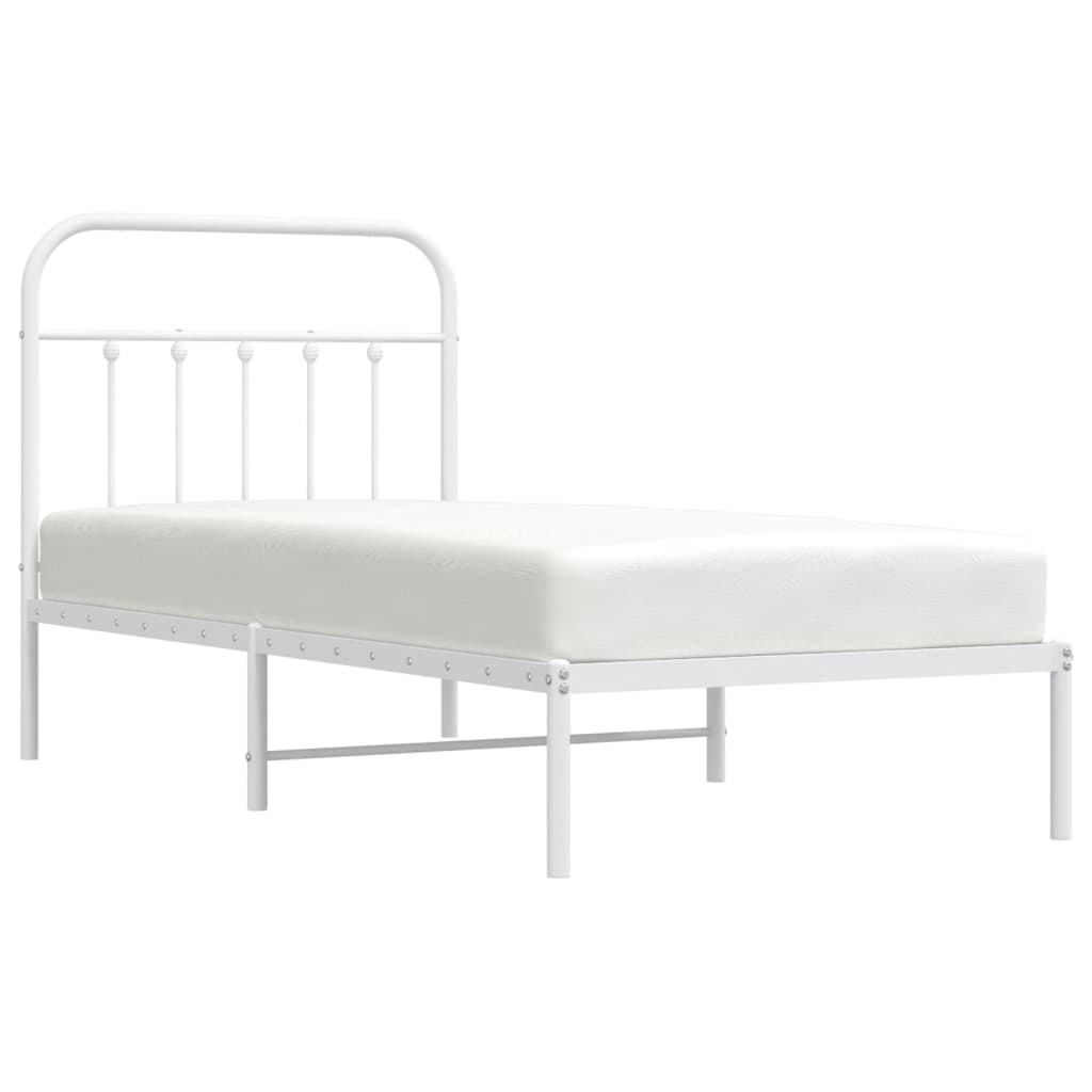 Bedframe Metaal 90 x 200 cm Wit met hoofdbord