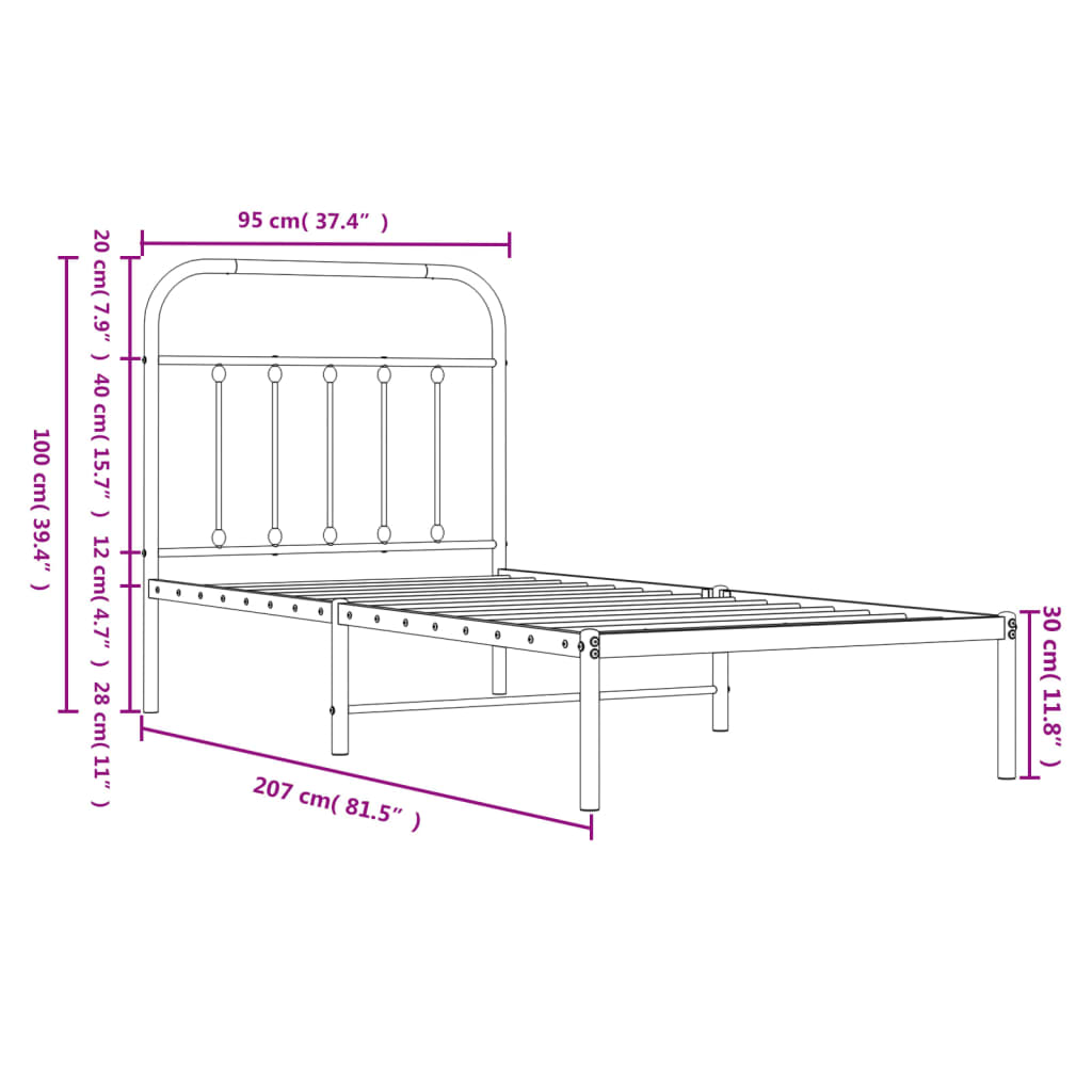 Bedframe Metaal 90 x 200 cm Wit met hoofdbord