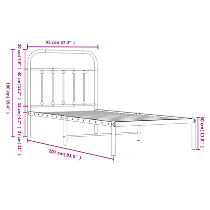 Bedframe Metaal 90 x 200 cm Wit met hoofdbord