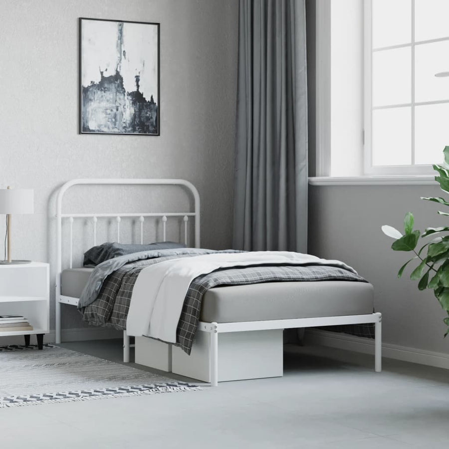 Bedframe Metaal 100 x 190 cm Wit met hoofdbord