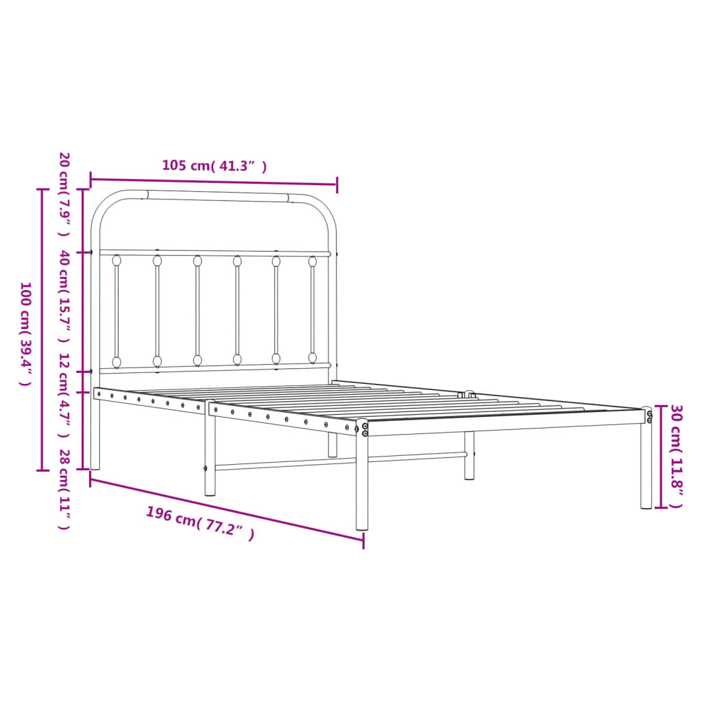 Bedframe Metaal 100 x 190 cm Wit met hoofdbord