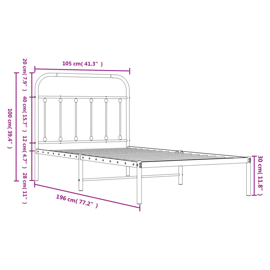 Bedframe Metaal 100 x 190 cm Wit met hoofdbord