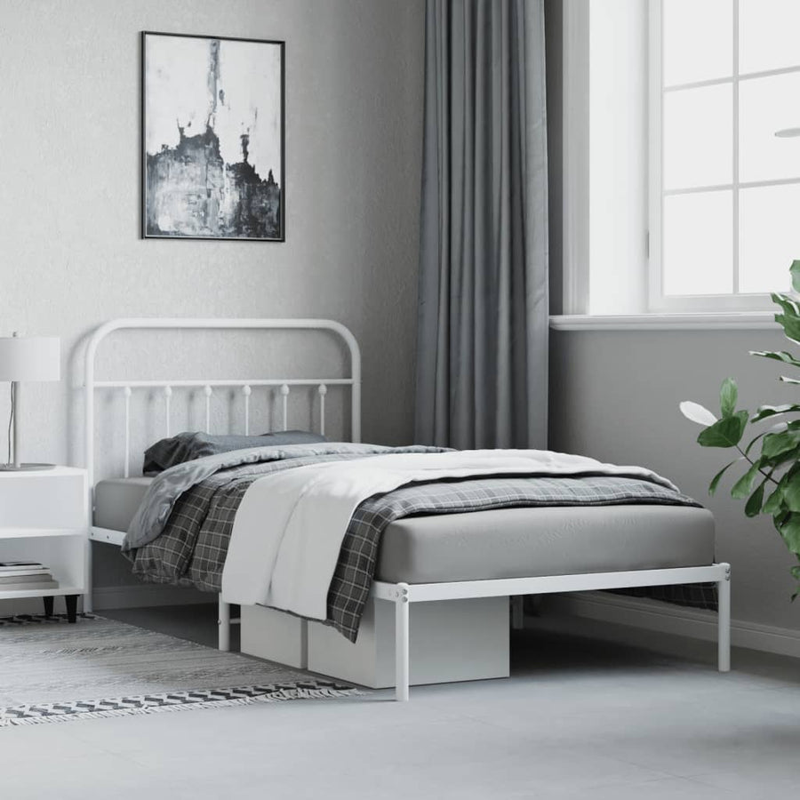 Bedframe Metaal 100 x 200 cm Wit met hoofdbord