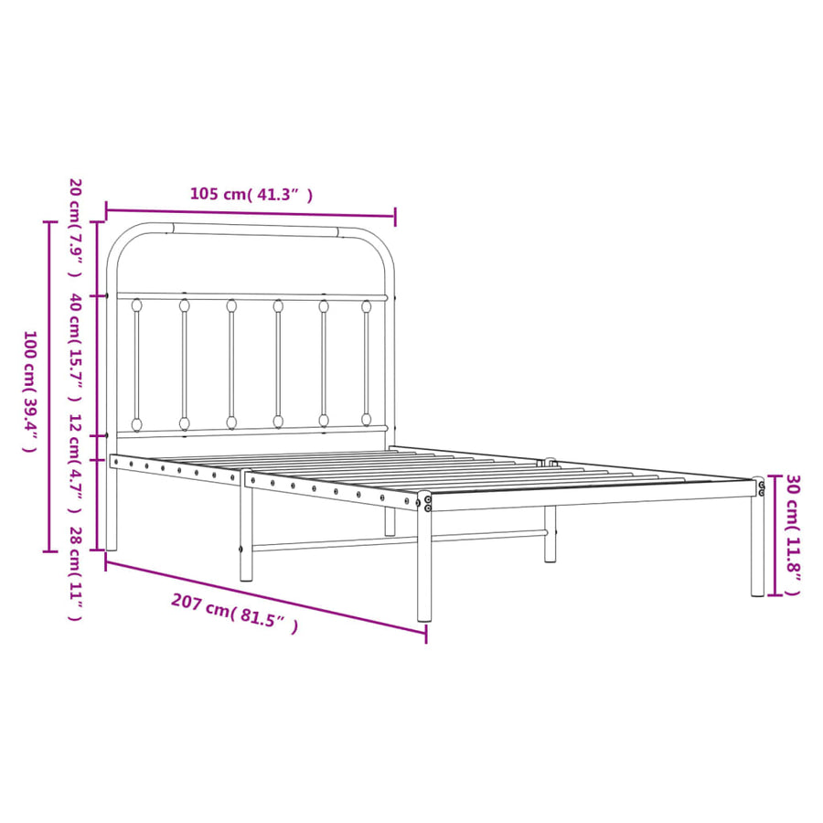 Bedframe Metaal 100 x 200 cm Wit met hoofdbord