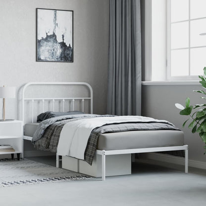 Bedframe Metaal 107 x 203 cm Wit met hoofdbord