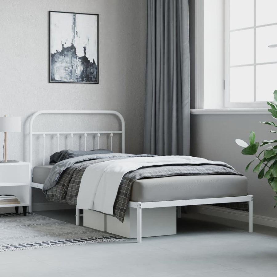 Bedframe Metaal 107 x 203 cm Wit met hoofdbord