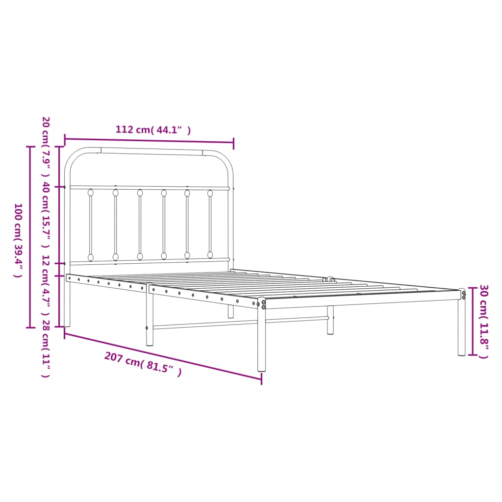 Bedframe Metaal 107 x 203 cm Wit met hoofdbord
