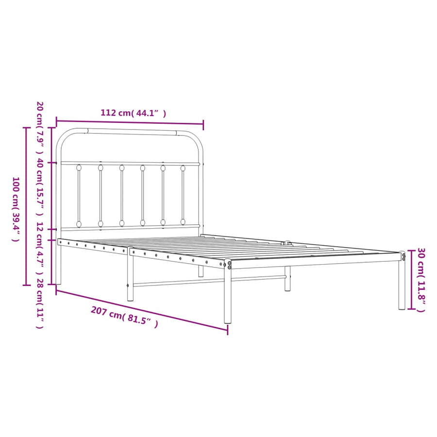 Bedframe Metaal 107 x 203 cm Wit met hoofdbord