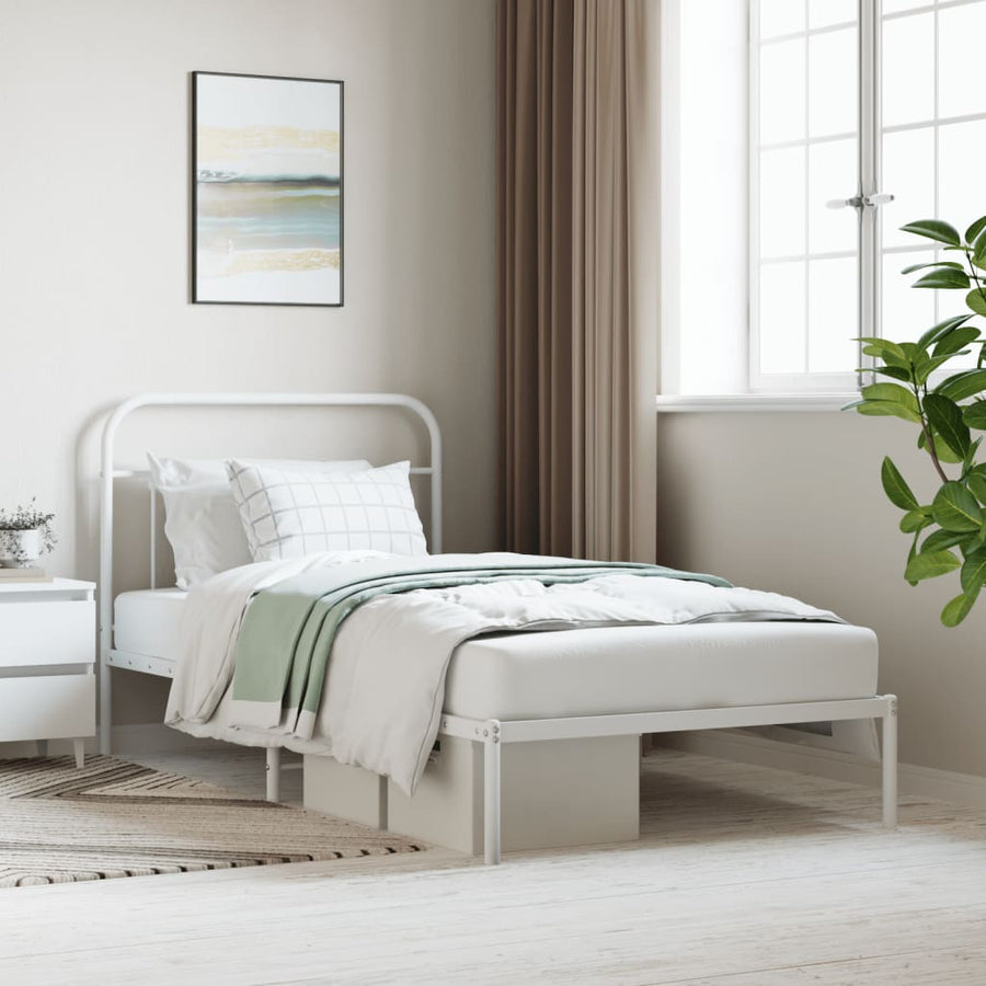 Bedframe Metaal 107 x 203 cm Wit met hoofdbord